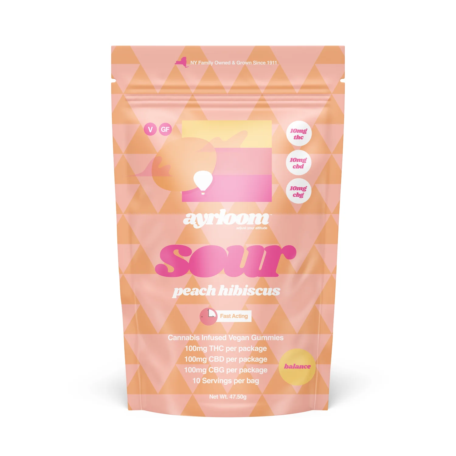 Ayrloom -  Up Sour Peach Hibiscus - 100mg 10ct 1:1:1 (Thc:cbd:cbg)