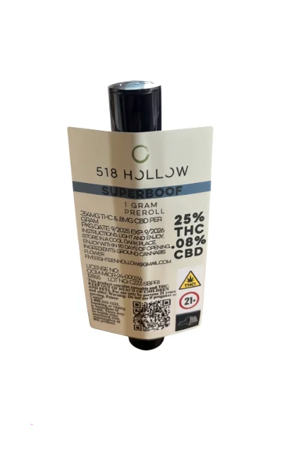 518 Hollow - Super Boof Preroll - 1g Premium Mixed Light Flower