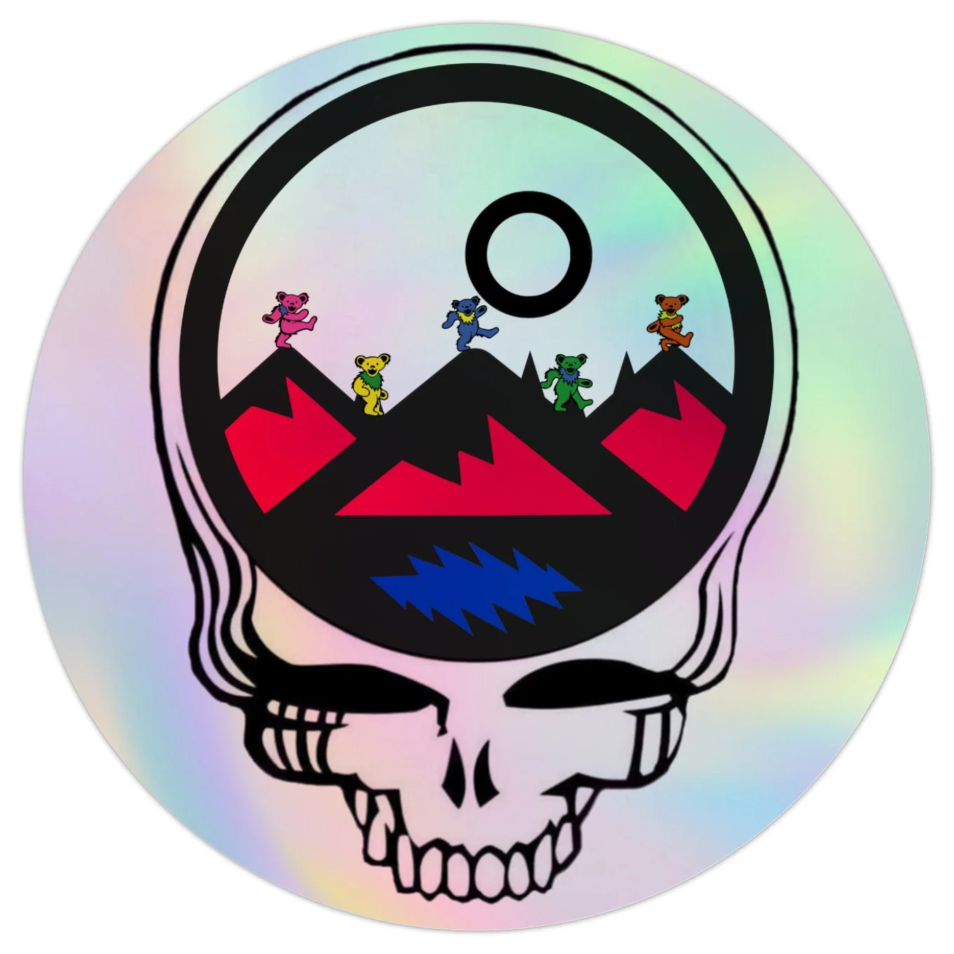 Elevate Adk - Grateful Adk Dancing Bear Stealie Sticker 4" Round Holographic