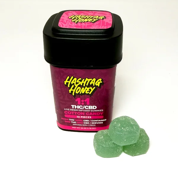 Hashtag Honey - Cotton Candy Gummies 1:1 (5mg THC: 5mg CBD) - 50mg 10ct Hashtag Honey - Cotton Candy Gummies 1:1 (5mg THC: 5mg CBD) - 50mg 10ct