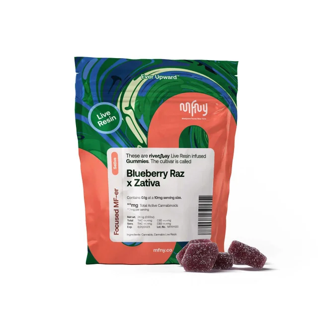 Mfny - Blueberry Raz X Zativa Live Resin Gummies - 100mg 10ct