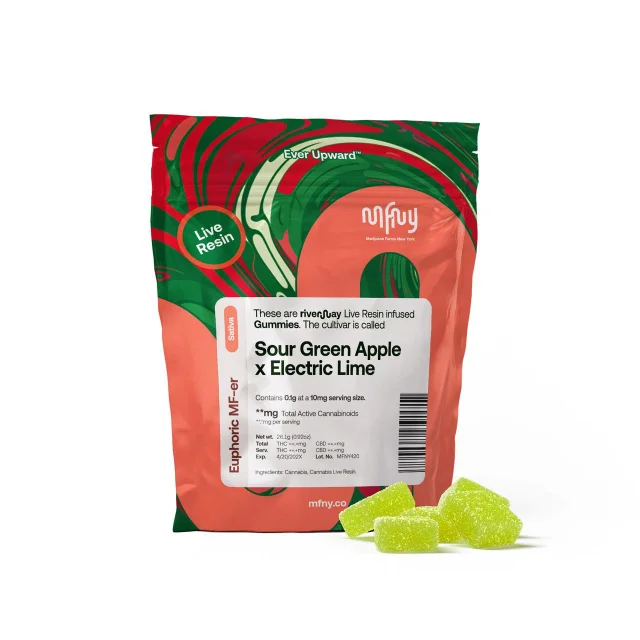 Mfny - Sour Green Apple X Electric Lime Live Resin Infused Gummies - 100mg 10ct