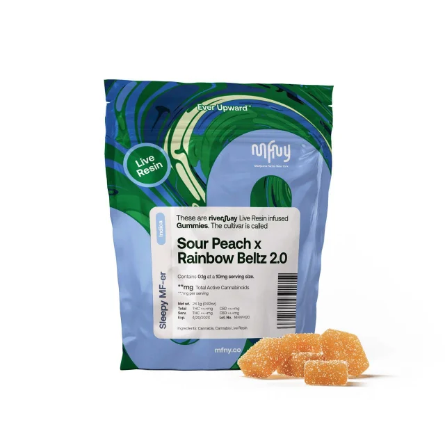 Mfny - Sour Peach X Rainbow Beltz 2.0 Live Rosin Gummies - 100mg 10ct