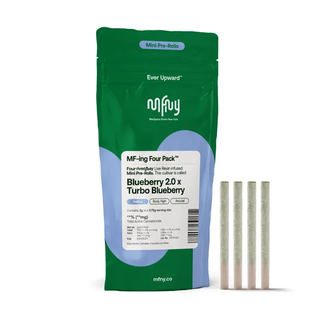 MFNY - Blueberry 2.0 x Turbo Blueberry Live Resin Infused Prerolls - 0.75g 4pk (3g) MFNY - Blueberry 2.0 x Turbo Blueberry Live Resin Infused Prerolls - 0.75g 4pk (3g)