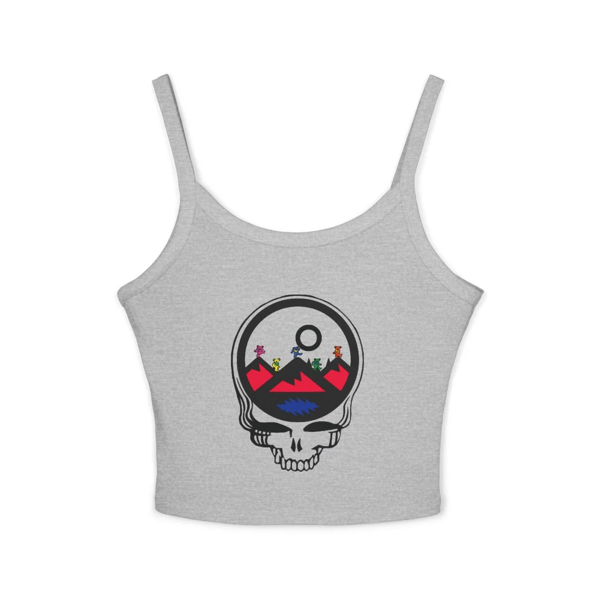 Grateful Dead Inspired Skull Mountain Sunset Tank - Athletic Heather (Grey)