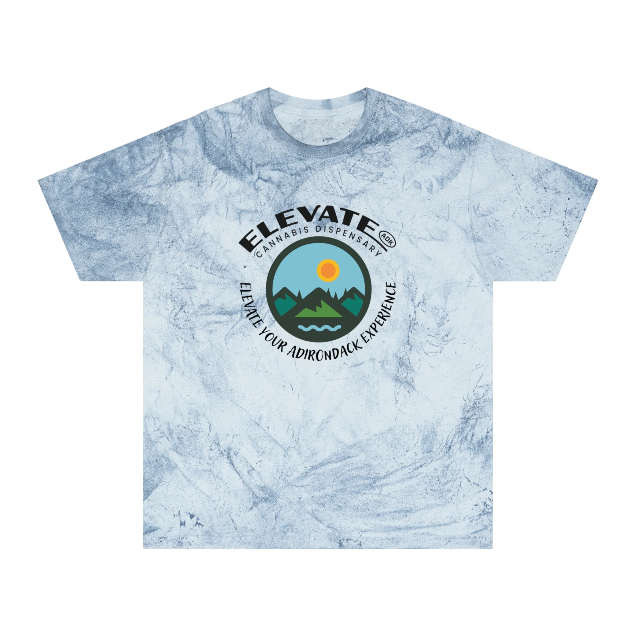 Elevate Cannabis Dispensary T-shirt - Adirondack Mountain Logo Tee - Ocean