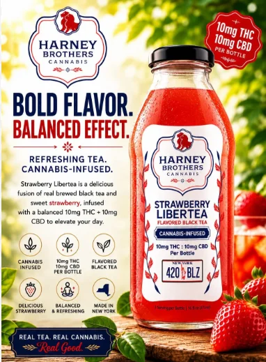 Harney Brothers - Strawberry Libertea - 10mg Thc : 10mg Cbd 16oz