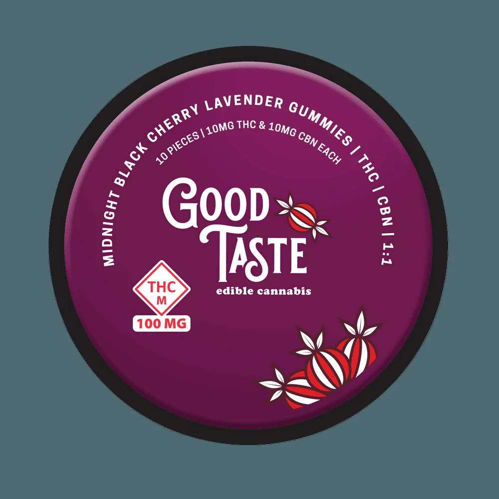 GOOD TASTE 100mg Black Cherry Lavender 1:1 (thc:cbn) Gummies