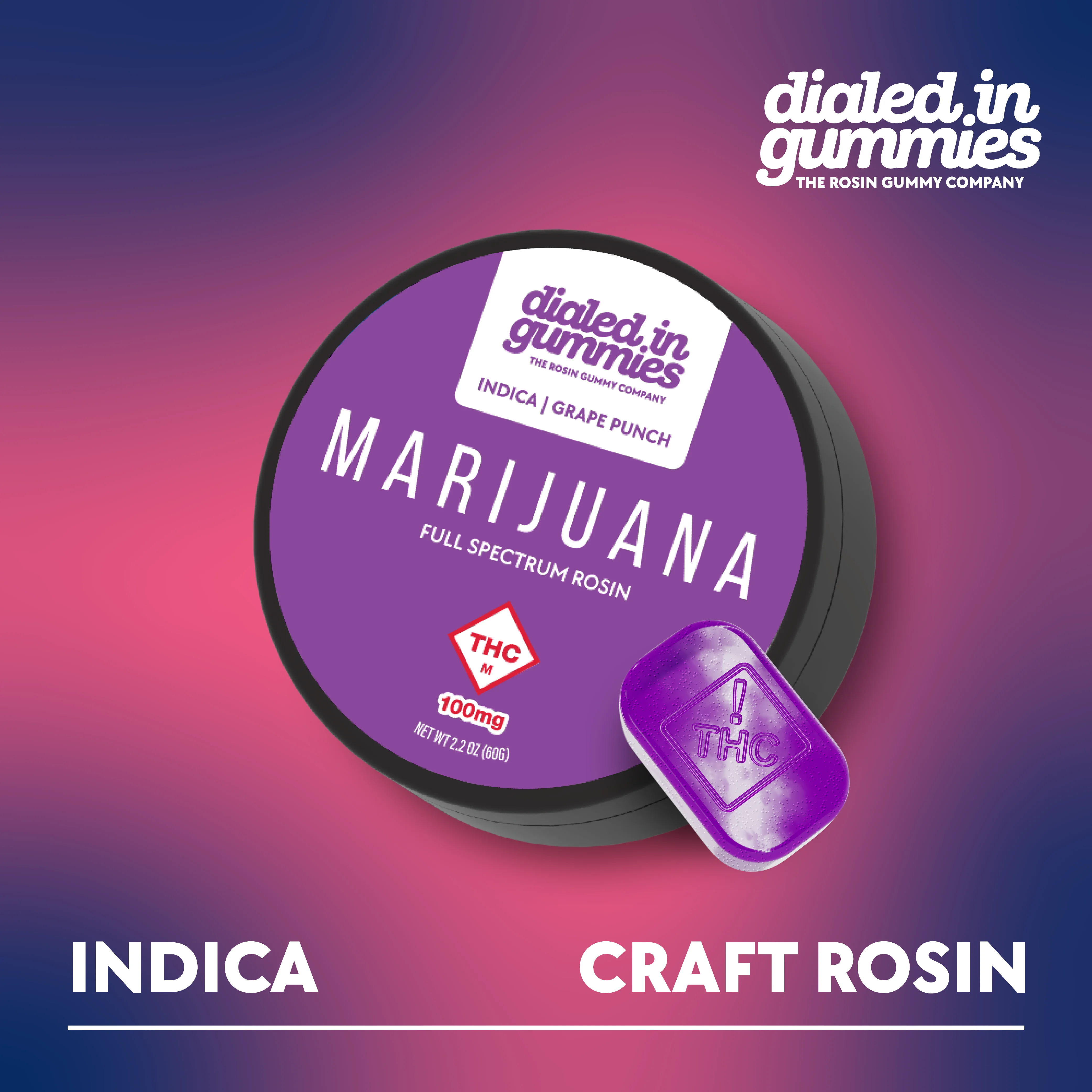 DIALED IN GUMMIES 100mg Grape Punch Rosin Gummies | Premium