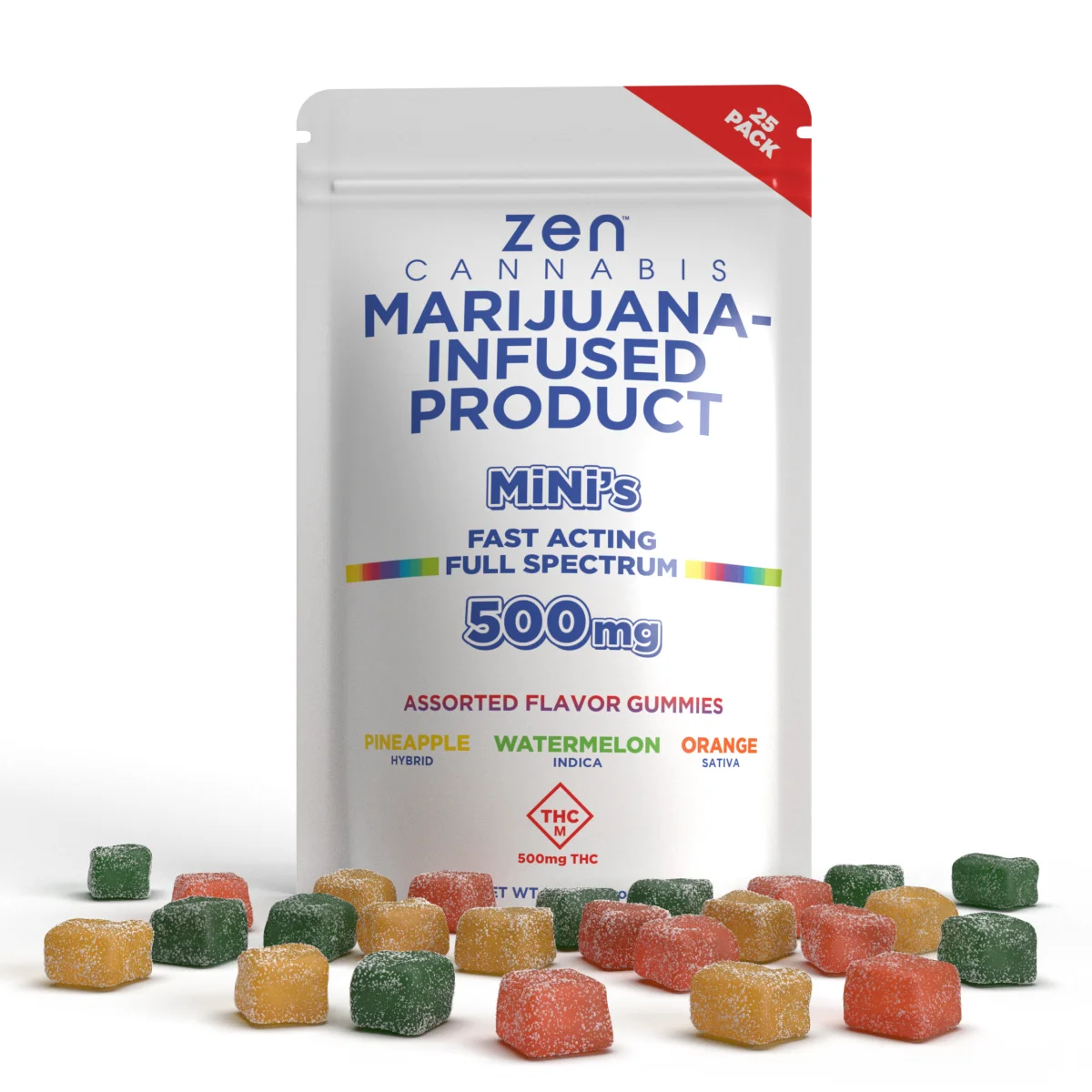 ZEN CANNABIS 500mg Sativa:hybrid:indica Assorted Flavor Gummies