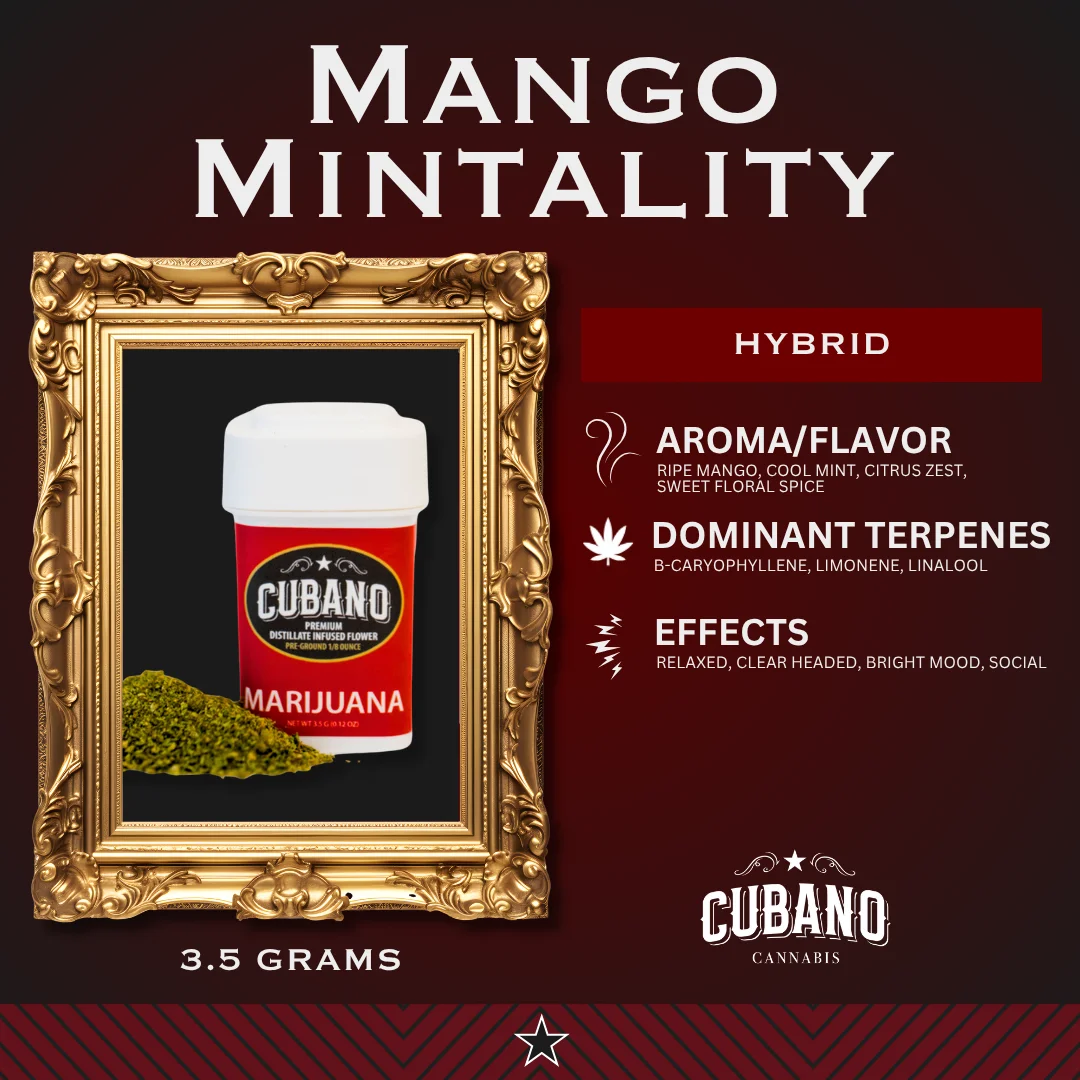 3.5g Mango Mintality Pre-ground Distillate Infused Flower
