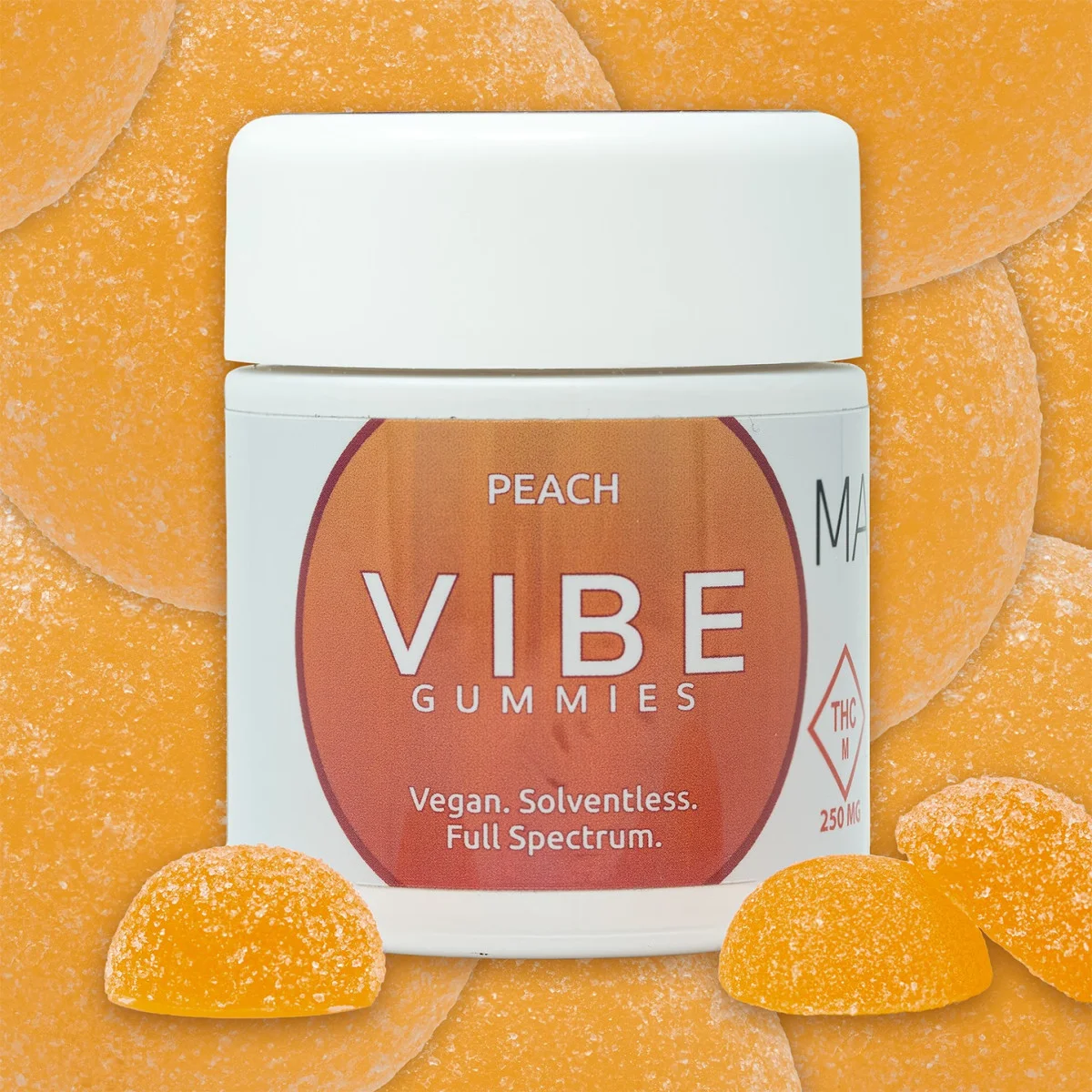 VIBE CANNABIS 100mg Peach Vegan Live Rosin Gummies | Premium