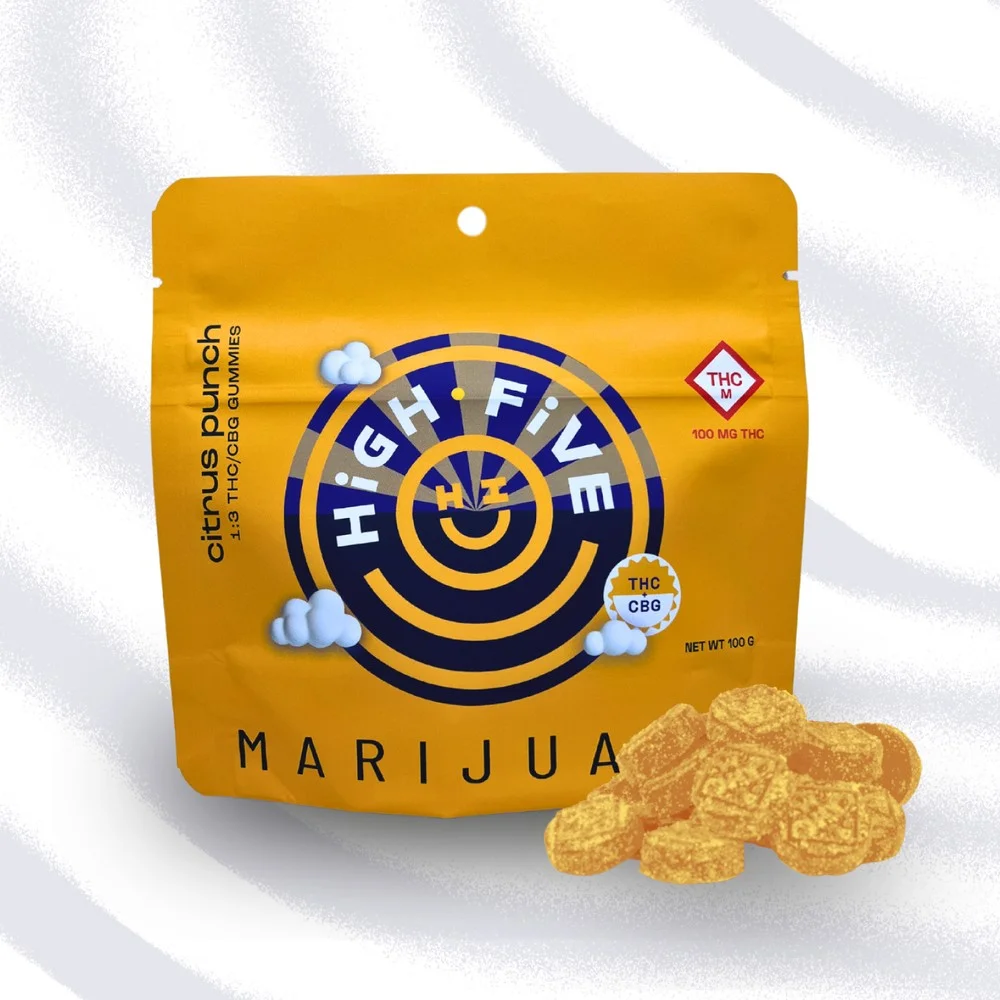 HIGH FIVE 100mg Citrus Punch 1:3 (thc:cbg) Gummies | Premium
