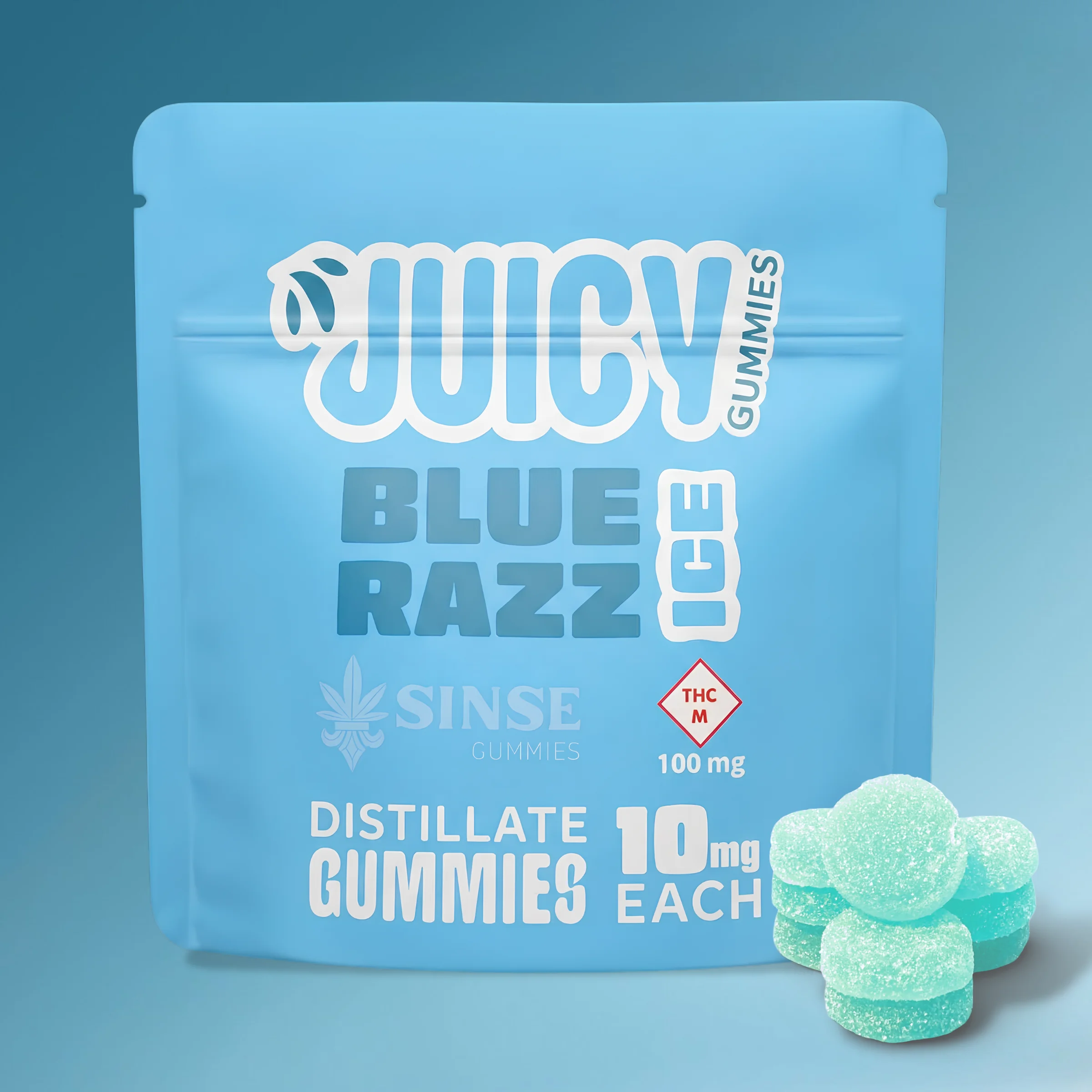 SINSE CANNABIS 100mg Blue Razz Ice Juicy Gummies | Premium