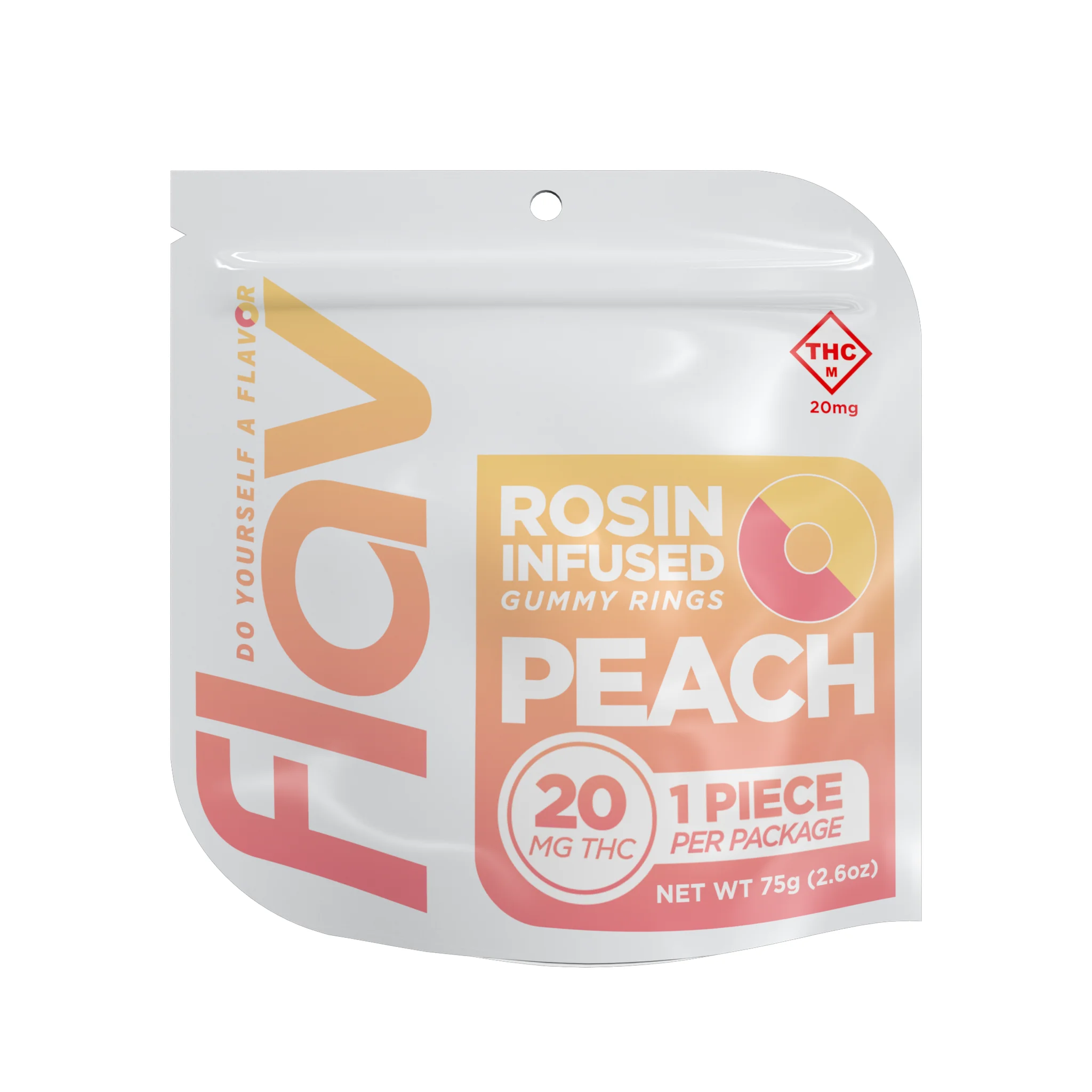 FLAV 20mg Peach Rosin Infused Gummy Rings | Premium Cannabis at